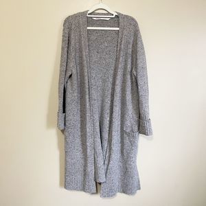 Athleta Size XL Gray Longline Cardigan Open Front Wool Blend